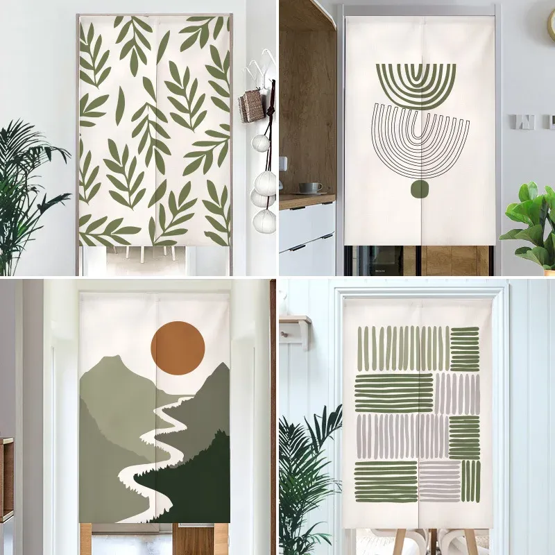 Cortinas nórdicas ins, cortina de porta fresca, planta verde, noren, cozinha, quarto, meia cortina de entrada, divisória, cortina de porta