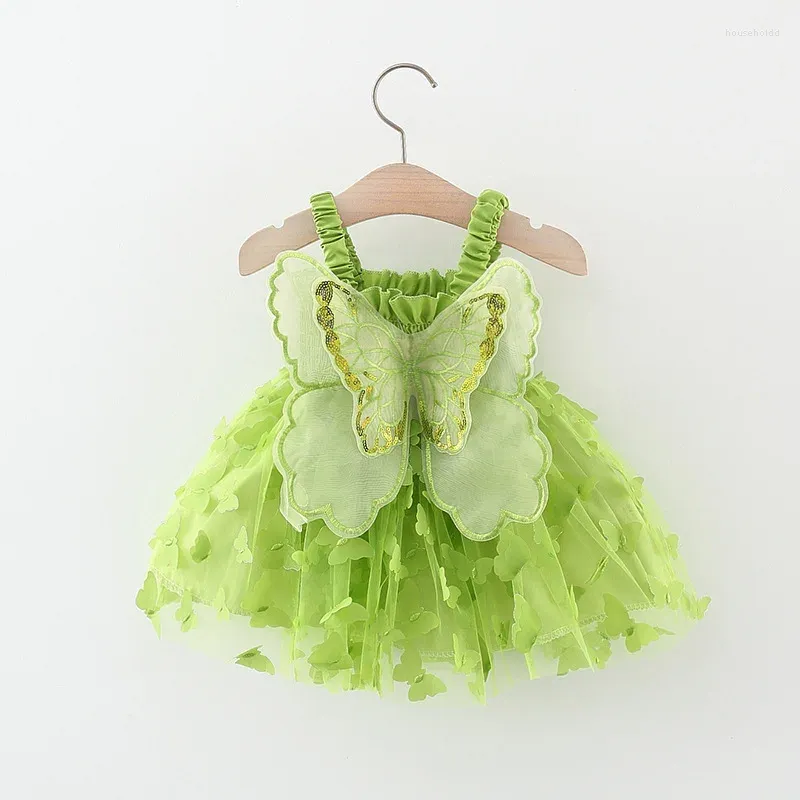 女の子のドレスガールズドレス2024子供用蝶の翼プリンセスベイビースリングスウィートカジュアルサマーウェア