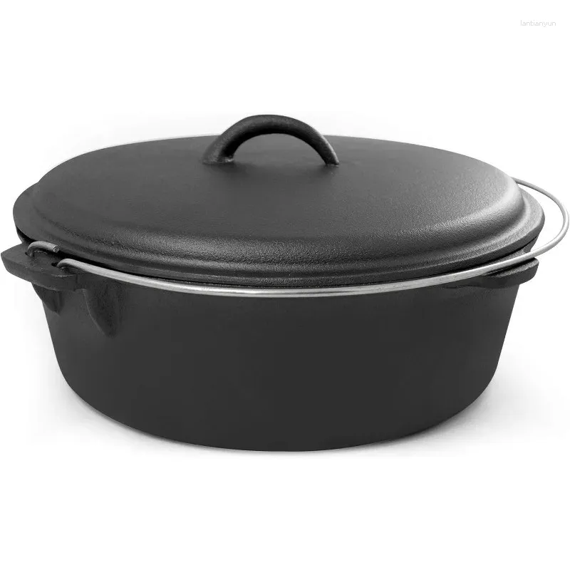 Set di pentole perfetti per cucinare in casa e all'aperto Forno olandese da campo in ghisa da 6 QT nero