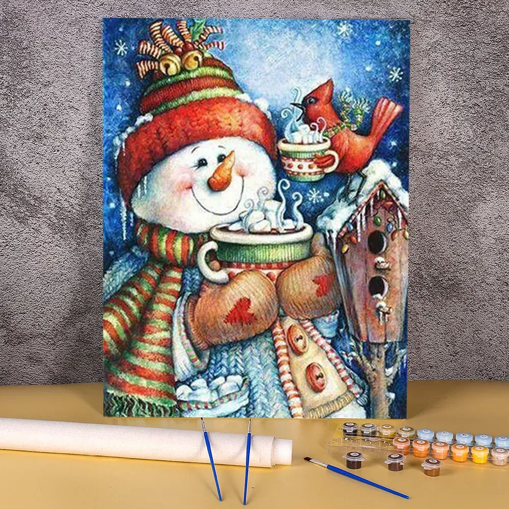 Number Diy Paint By Numbers Christmas Snowman Canvas Picture With Number Kids Wall Art Acrylic Painting Home Decor Children Pintura