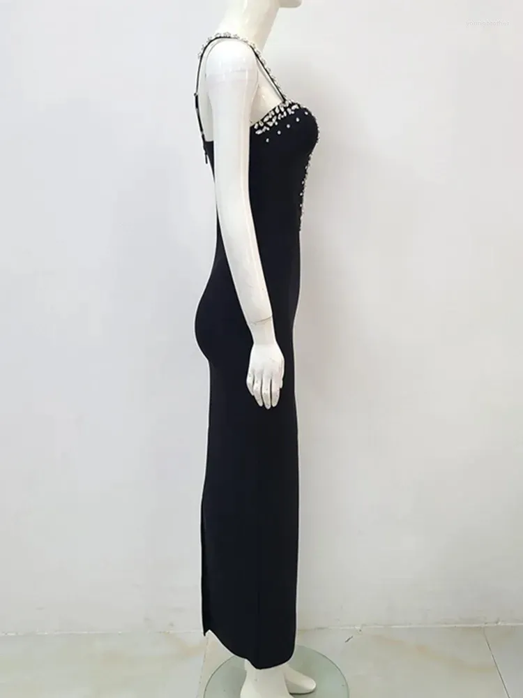 knee length dresses for ladies Self-Portrait - Black Rhinestone Lace Maxi Dress main image 0