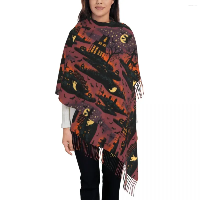 Sjaals Spooky Ghost Print Sjaal Magisch Halloween Warme Zachte Sjaal Wraps Dames Hoofd Winter Design Bufanda