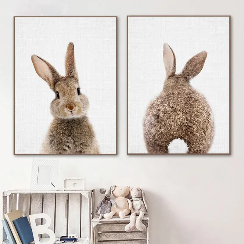 Gravestones Bunny Rabbit Tail Wall Art Woodland Animal Poster Canvas Målning Nursery Print Children Picture Nordic Kids Baby Room Decor