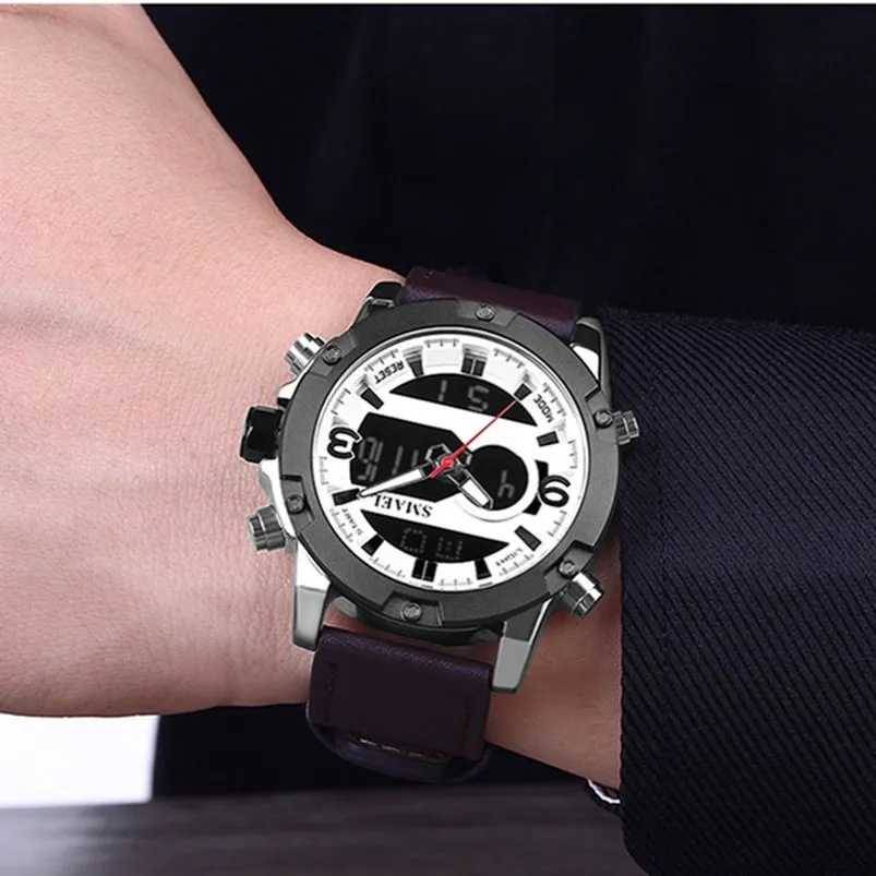 Smael yeni spor saatler su geçirmez orijinal çift ekran kuvars kol saatleri büyük kadran moda serin adam 1320 dijital saat led Men248k
