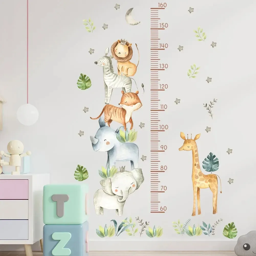 Aufkleber Dschungeltiere Höhenmessen Sie Wandaufkleber für Kinder Jungen Mädchen Babyzimmer Dekor Giraffe Elefant Wachstum Wachstum Wallpaper Vinyl