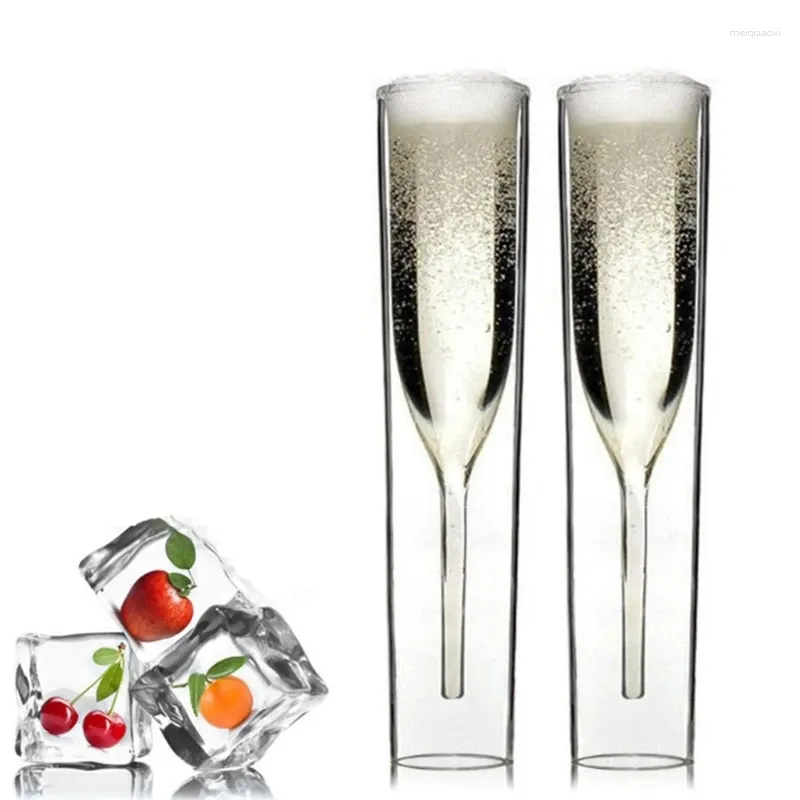 Wijnglazen 2 stks Champagne Fluit Glas Dubbelwandige Beker Cocktails Cup Bruiloft Bar Club Creatieve Drinkware Verjaardag Dropship