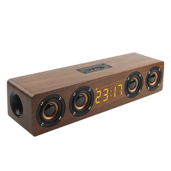 W8C Soundbar in legno Wireless Bluetooth Potente altoparlante TV Boombox con quattro altoparlanti Orologio sveglia Sistema home theater Subwoofer