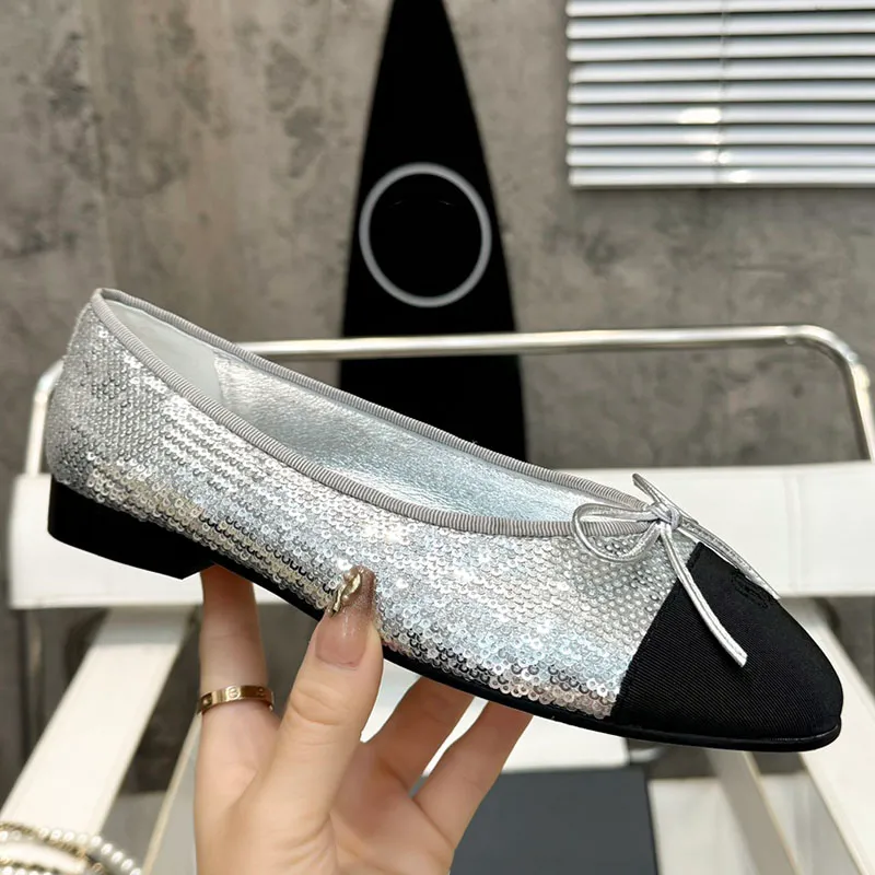 Damen-Loafer, Slinbacks, Abendschuhe, Designer-Glitzer-Tüll, klobige Absätze, Ballettschuhe, Mokassins, Espadrilles, Damen-Slip-on-Pantoletten, silber-goldene Outdoor-Strandschuhe