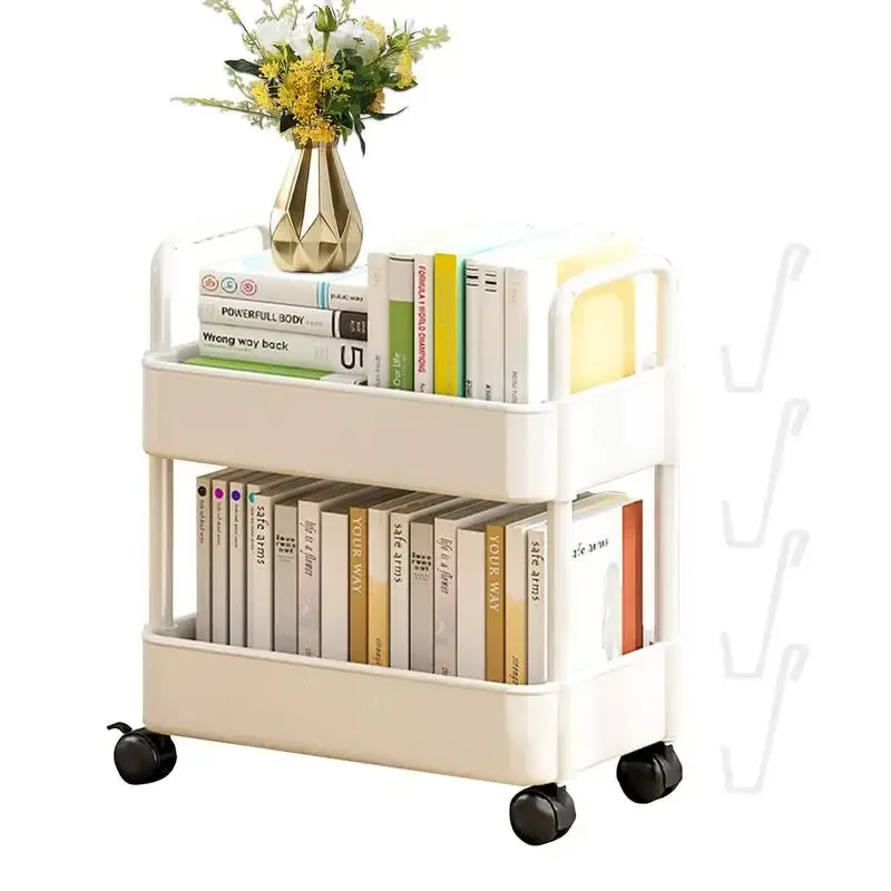 Étagères 2 niveaux bibliothèque salon support de rangement cuisine monté au sol chariot mobile avec roues bureau bureau bord étagère de rangement
