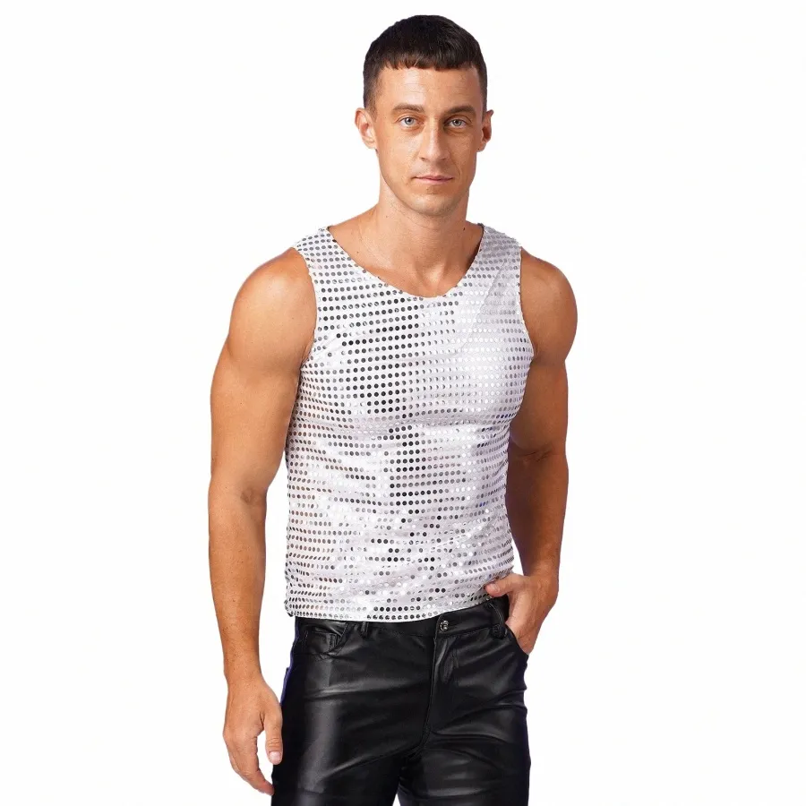 Mens Sparkle Cystrow -Tank Tops Klub nocny festiwale rave strój imprezowy odzież klubowa hip hop jazz taniec kostium 54JS#