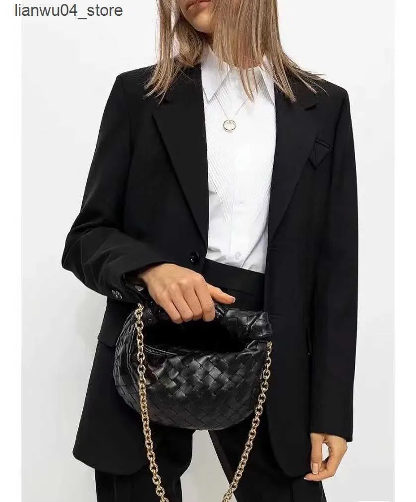 Evening Bags Cowhide Leather Chain Weave Knot Shoulder Bag Real Skin Handmade Luxury Designer Small Totes Woman Knit Purses And Handbags 2330 Q240225