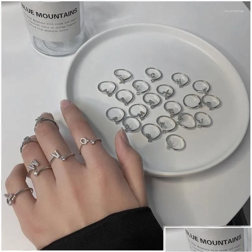 Anneaux Vsnow minimaliste Sier couleur lettre ouvert anneau réglable pour les femmes exquis Bling strass fête bijoux mode Dro Drop Del Otyj7