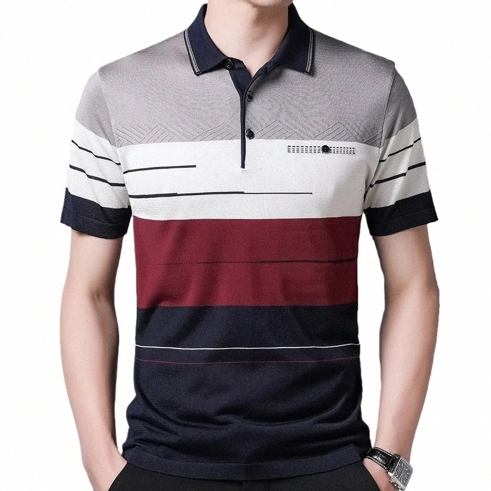 polo de manga corta para hombre, camiseta informal de verano a rayas, Polos ajustados a la moda, 2022 l9Cj#