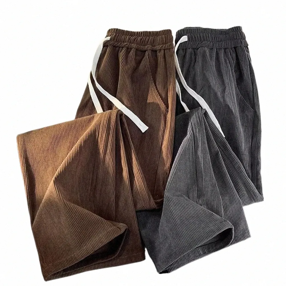 Nowe jesień męskich koreańskich spodni szerokich nóg luźne proste spodnie cylindra sprężyste talia Zabryśnicze spodnie R3Sf#