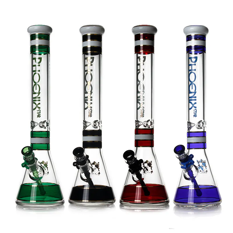 Phoenix 7mm Brosilicate Verre Bong 18 pouces de hauteur Bong Grand Bécher Tuyaux d'eau Recycler Dab Rigs Pipe à fumer Vase en verre Shisha