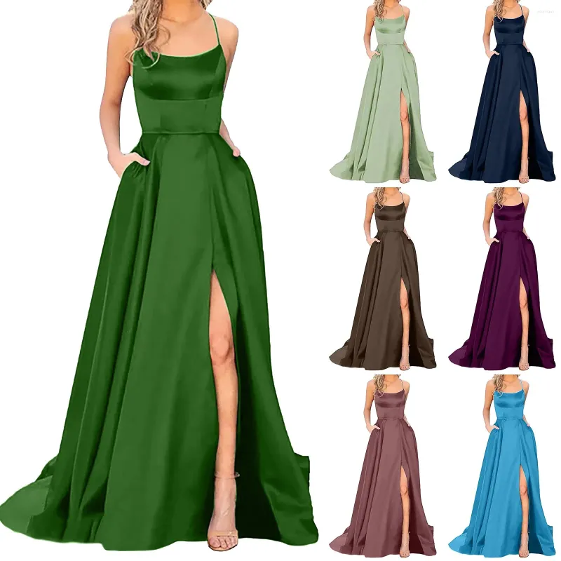 Damen-Nachtwäsche, Ballkleider, Damen, lange Frauen, elegante rückenfreie Kleider, Crisn-Satin, hübsche Robe, Vestidos Para Mujer