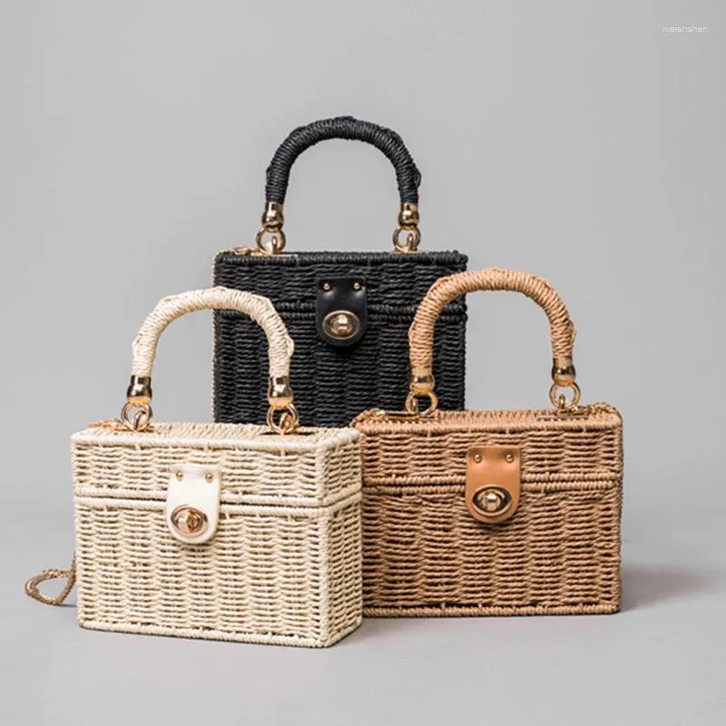 Tas Zomer Rotan Geweven Ketting Vrouwen Schouder Casual Handgemaakte Stro Vierkante Handtas Papieren Touw Weven Strand Dames