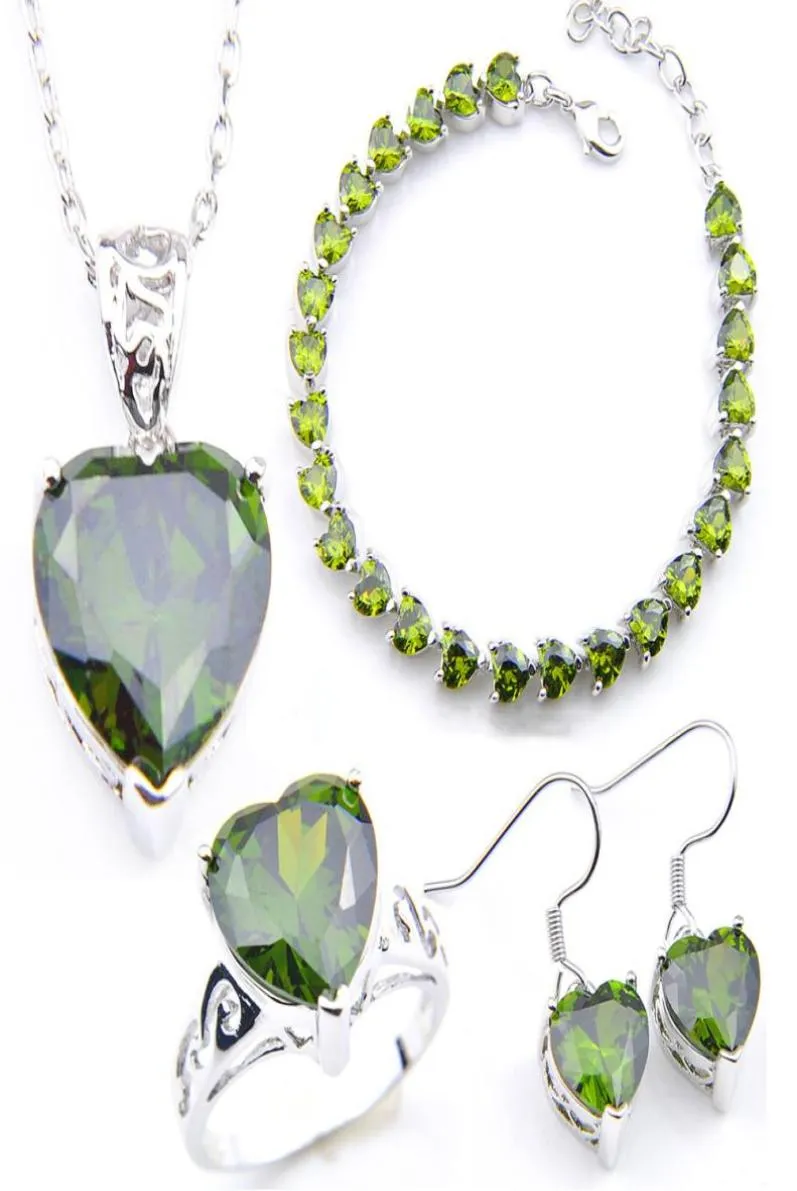 LuckyShine Earring Pendants Rings Bracelet Sets Silver Crystal Zircon Heart Jewelry Sets For Women Sets Wedding Jewelry NEW9520136
