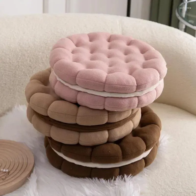 Pillow 35x35cm Biscuit Shape Plush Soft Creative Chair SeatPad Decorative Cookie Japanese Tatami Back SofaPillow