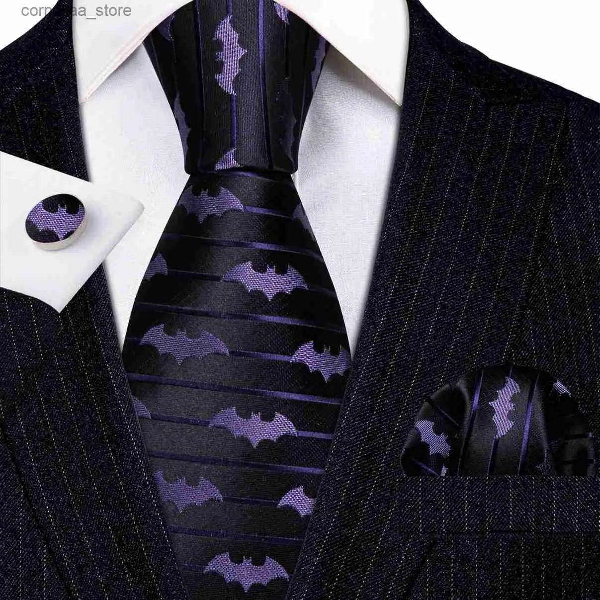 Neck Ties Neck Ties Luxury Bat Purple Red Blue Men Ties Silk Woven Animal Pattern Design Ncektie Pocket Square Cufflinks Set Wedding Party FA-6210 Y240325