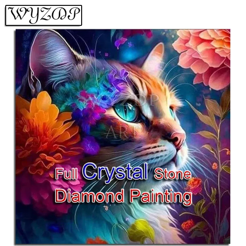 Stitch 5D DIY 100% CrystalDiamond Painting Art Cat PictureFull Square Mosaic Embroidery Cross Stitch Kit Crystal Diamond Art Home Docer