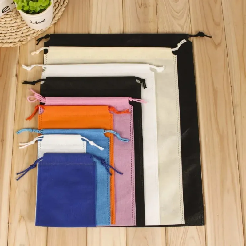 Non-woven Storage Bag Reusable Tote Drawstring Storage Bag Organizer Clothes Shoes Storage Bag Portable Travel Accessories