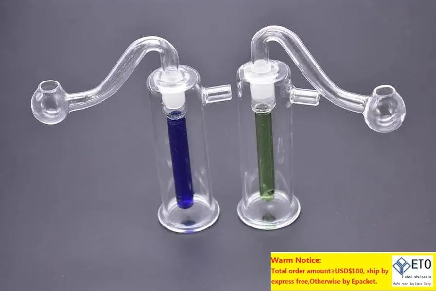 8cm Bleu Vert Pas Cher 10mm mini plate-forme pétrolière en verre bong eau bong avec bol d'huile de tige en verre coloré de 10mm pour fumer ZZ