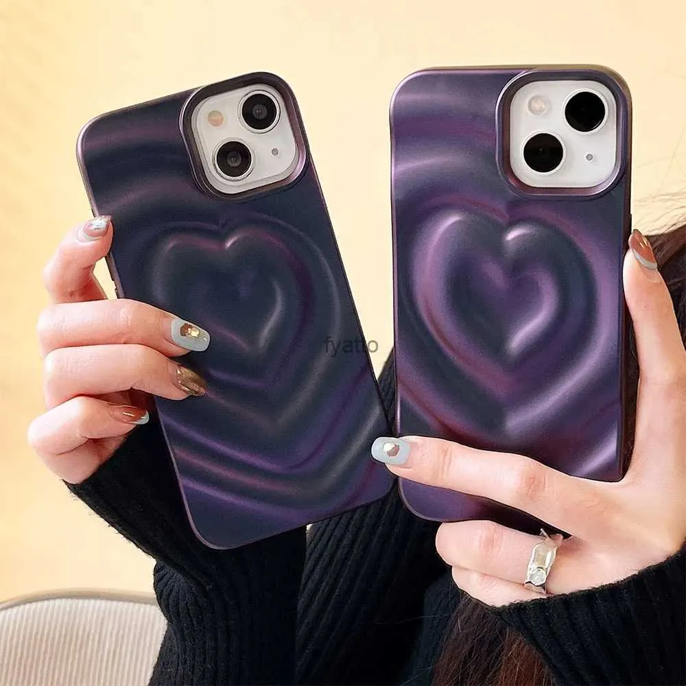 Cep Telefon Kılıfları Lüks Gradient Mor Love Heart Pleats İPhone 14 Pro Max 14 11 12 Pro Max 13 Pro Max Yumuşak Koruma Kapağı CAPA H240326