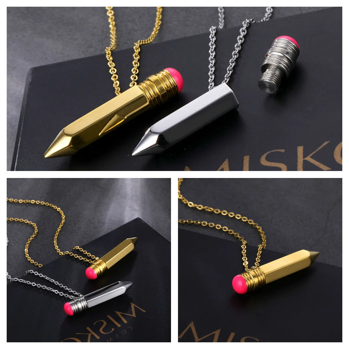 Interesting Necklaces for Ladies Pencil Pendant Stainless Steel Necklace Cute Mini Hollow Tube Student Pencil Necklace Teenage Girl Teacher Professor DHL