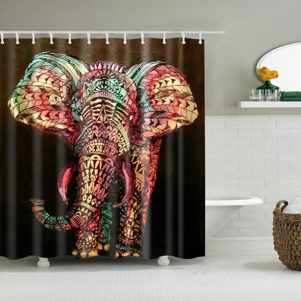 Curtains Animals African Elephant Printed Bathroom Shower Curtains Frabic Waterproof Polyester Bath Curtain With Hooks