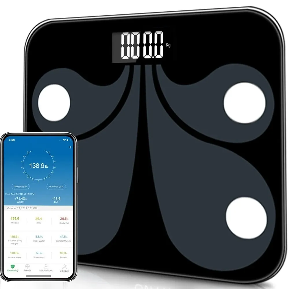 Scales Airmsen Body Fat Scale Bluetoothcompatible Weight Scale Hushåll Mät elektronisk smart BMI -skala