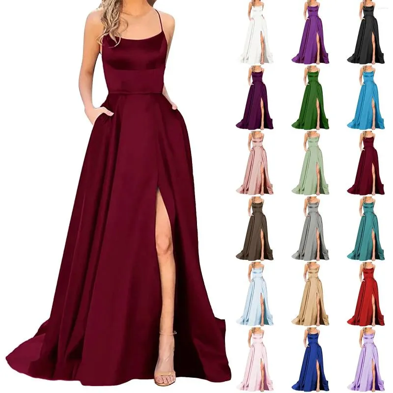 Abiti casual 2024 Moda donna sexy lunga da donna Vintage Party Backless Side Slit Prom Elegante cinghia per spaghetti Abiti da sposa