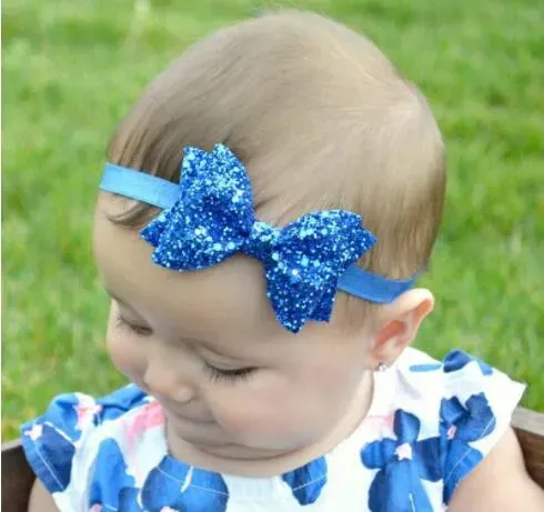 NEW Infant Baby Girls Big Glitter Shiny Sequin Bow Headbands Knot Toddler Spring Stretchy Hairwrap Children&#039;s Princess Hair Accessories