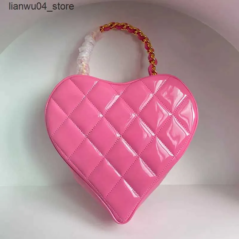 Sacos de noite 10a retro espelho qualidade barbie core saco rosa coração bolsa barbiegirl bolsa patente bezerro designer embreagem com caixa b21 q240225