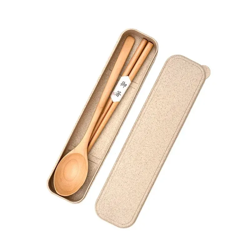 Portable réutilisable Spoon Fork Travel Picnic Tablet de paille de blé Couvoirs de vaisselle avec boîte de transport pour bureau d'étudiant