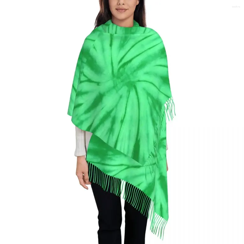 Scarves Green Tie Dye Scarf Ladies Spiral Swirl Wraps With Long Tassel Winter Y2k Cool Shawls Wrpas Keep Warm Custom DIY Foulard