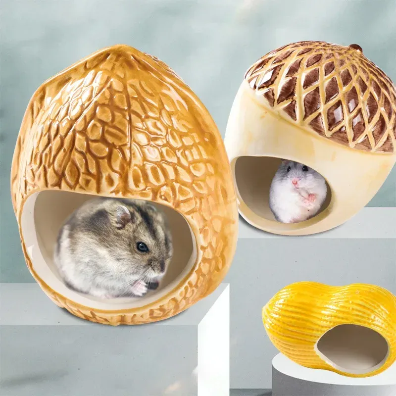 Cages Creative New Hamster Ceramic Nest Summer Cooling Porcelain House Pet SleepingSupplies Nuts Peanuts Style Hamster Nest