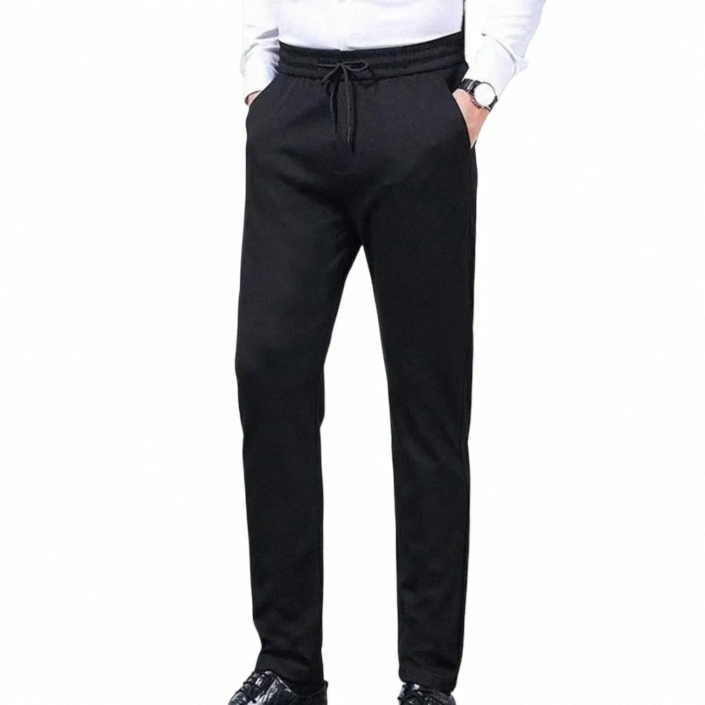 Busin Pants Elastik Bel Süper Yumuşak Dring Peluş Astar Soğuk Düzeltici Pantolon Günlük Giyim için Pantolon D0AW#