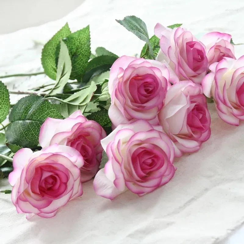 Fleurs décoratives en Latex, roses artificielles en Silicone, toucher réel, pour décoration de mariage, de fête à domicile, fausse fleur, cadeau de noël