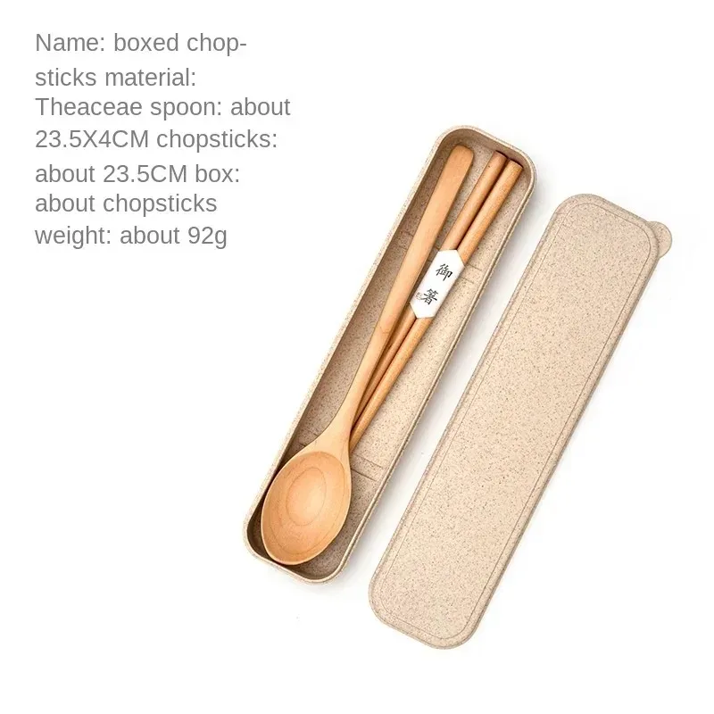 NEW Portable Reusable Spoon Fork Travel Picnic Chopsticks Wheat Straw Tableware Cutlery Set with Carrying Box for Student Office