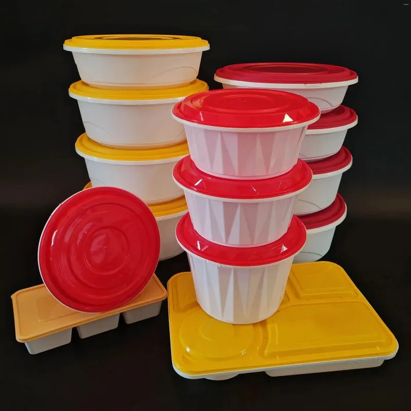 Conteneurs à emporter 10 pièces/ensemble grand bol à soupe jetable en plastique, boîte de rangement des aliments avec couvercles, emballage de fruits noir