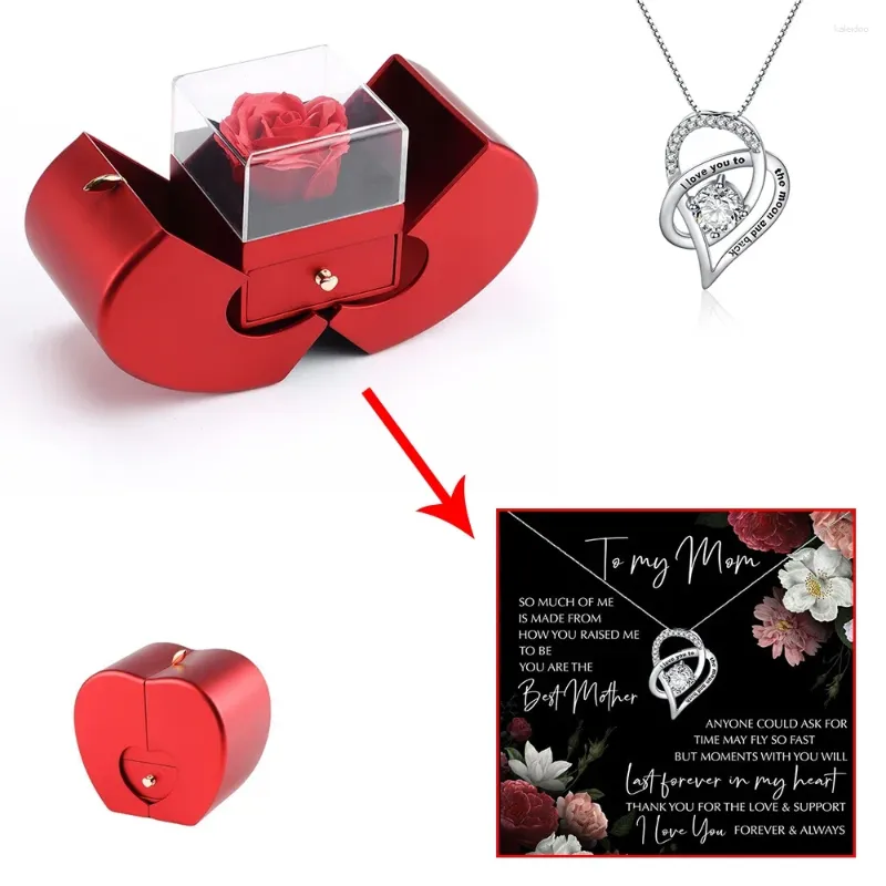 Pochettes à bijoux à mon amour Apple Flower Coffret cadeau Trèfle à quatre feuilles Collier avec carte pour femmes Cadeaux d'anniversaire de mariage Drop