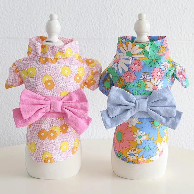 Hundkläder blommor yukata klänning kläder valp båge kimono små hundar kläder katt vår sommar rosa blå japansk modeflicka husdjur föremål