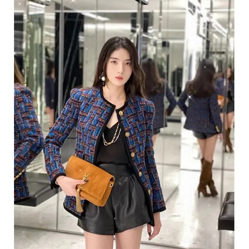 High-end coat women's spring and autumn new style woven tweed women's top