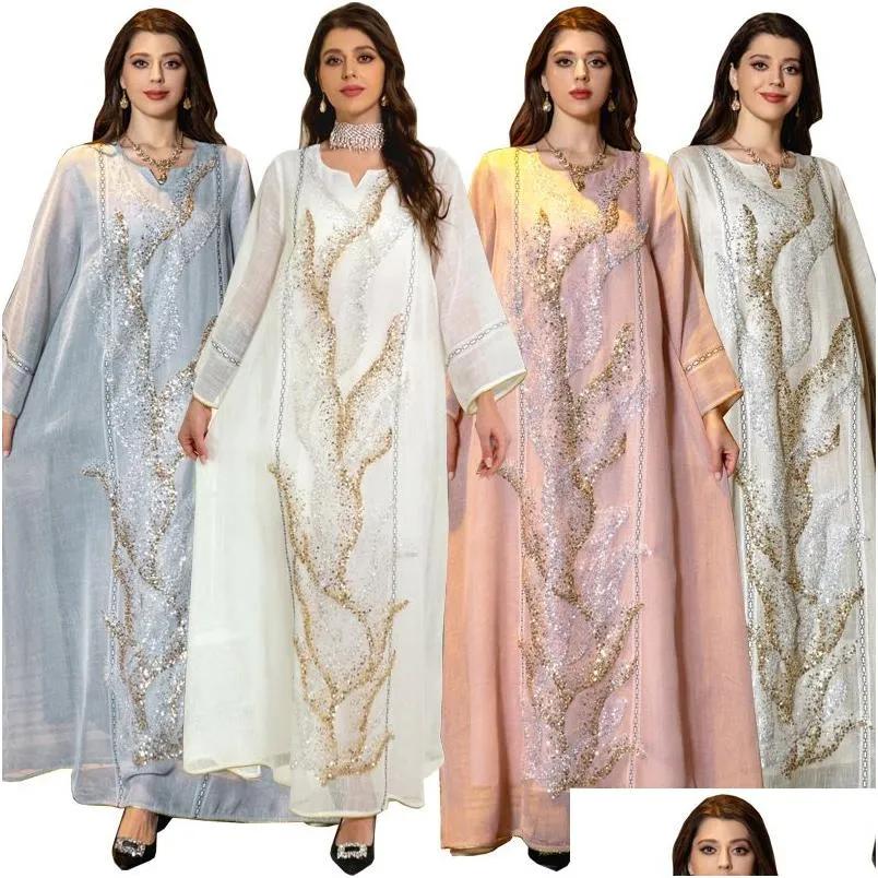 Abbigliamento etnico Abito lungo turco Splendido partito Muslumah Ricamo Paillettes Maniche lunghe Dubai Abito arabo Abaya musulmano Medio Oriente Dr Otjdi