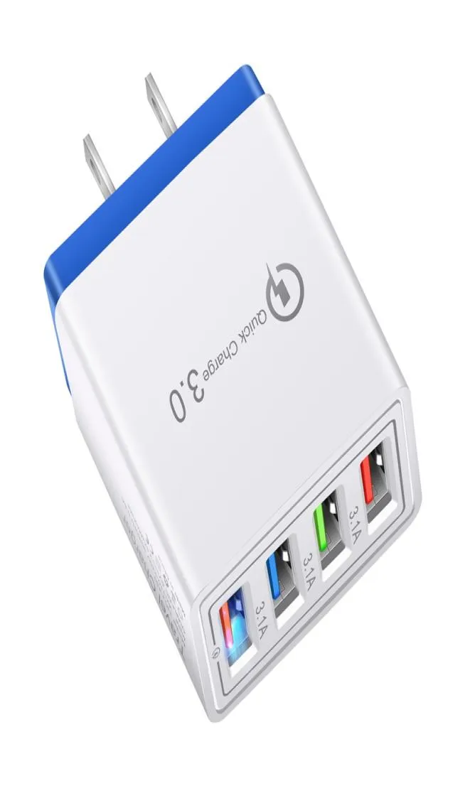 Adaptateur d'alimentation rapide 5V3A USB 4 ports USB, chargeur mural adaptatif, charge intelligente de voyage, prise universelle EU US, pack opp Quality5435837