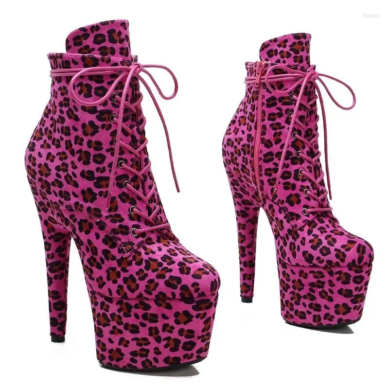 Dance Shoes LAIJIANJINXIA 17CM/7inches Leopard Upper Pole High Heel Platform Sexy Nightclub Women's Modern Ankle Boots 032