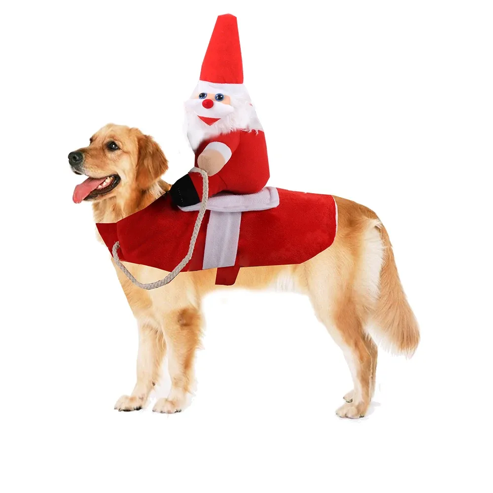 ベストサンタ犬コスチュームクリスマスペットの服サンタクロウスに乗ってペットコスプレコスチュームパーティードレスアップ犬猫服を着る