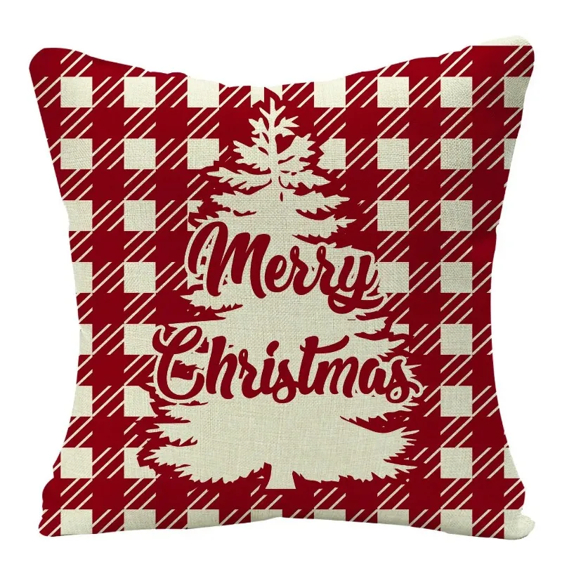 2024 Lino Rosso Scozzese Plaid Di Natale Cuscini Caso Renna Alberi Fiocchi di neve Stampa Natale Cuscini Decorativi Divano Divano Letto