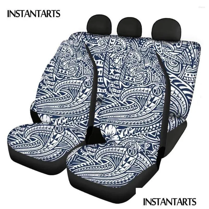 Car Seat Covers Ers Fit Polynesian Totem Pattern 3D Design Fl 4Pcs/Set Front Rear Er Nonslip Interior Drop Delivery Mobiles Motorcyc A Otonh